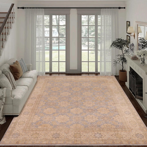 handmade Transitional Kafkaz Gray Beige Hand Knotted RECTANGLE 100% WOOL area rug 9' x 12'