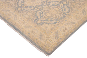 handmade Transitional Kafkaz Blue Beige Hand Knotted RECTANGLE 100% WOOL area rug 10' x 14'