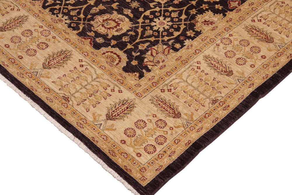 handmade Transitional Kafkaz Aubergine Beige Hand Knotted RECTANGLE 100% WOOL area rug 10' x 14'