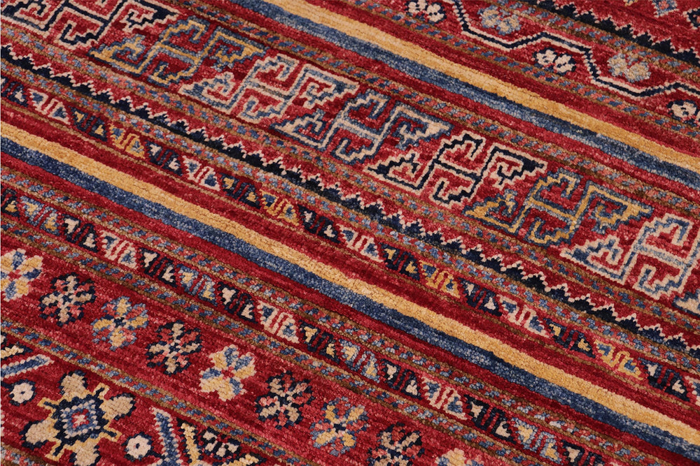 handmade Geometric Kurjean Red Gold Hand Knotted RECTANGLE 100% WOOL area rug 5x6