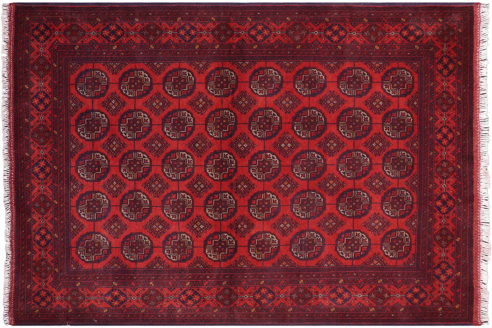 handmade Geometric Khal Muhamm Red Blue Hand Knotted RECTANGLE 100% WOOL area rug 5' x 7'