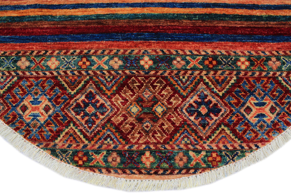 handmade Geometric Kurjean Red Blue Hand Knotted ROUND 100% WOOL area rug 3x3