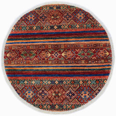 handmade Geometric Kurjean Red Blue Hand Knotted ROUND 100% WOOL area rug 3x3