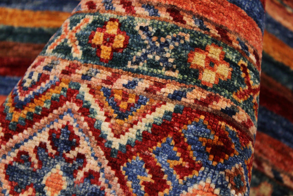 handmade Geometric Kurjean Red Blue Hand Knotted ROUND 100% WOOL area rug 3x3
