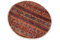 handmade Geometric Kurjean Red Blue Hand Knotted ROUND 100% WOOL area rug 5x5