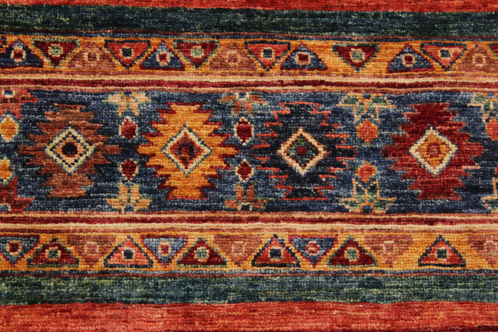 handmade Geometric Kurjean Red Blue Hand Knotted ROUND 100% WOOL area rug 5x5