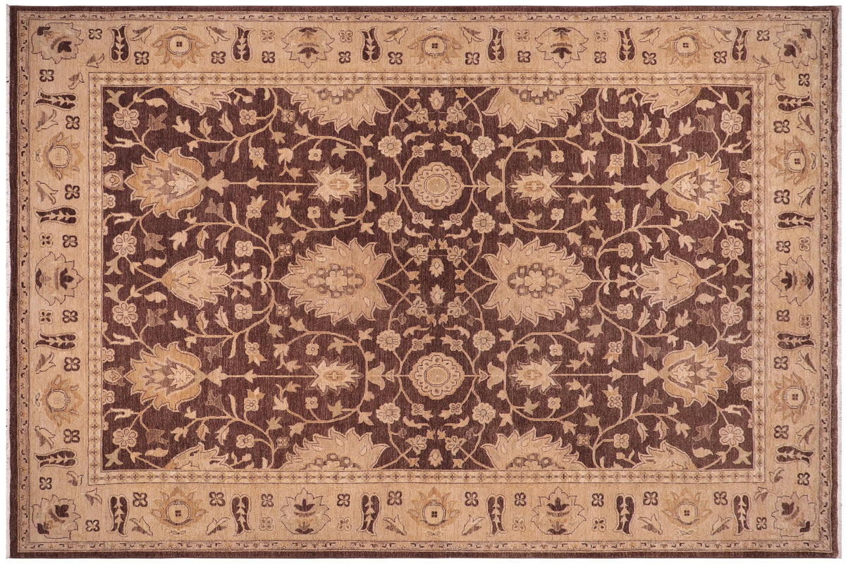 10x14 hand knotted Ziegler wool rug in brown and gold - Classic Ziegler Billi