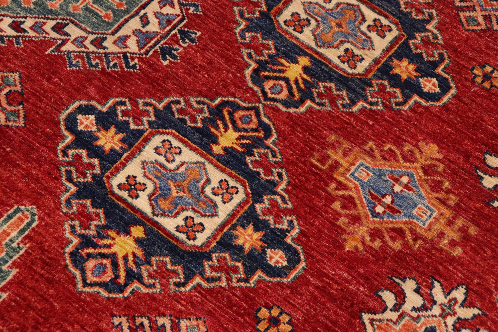 handmade Geometric Super Kazak Red Ivory Hand Knotted RECTANGLE 100% WOOL area rug 9' x 13'