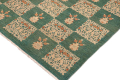 handmade Modern Kafkaz Green Tan Hand Knotted RECTANGLE 100% WOOL area rug 10' x 14'