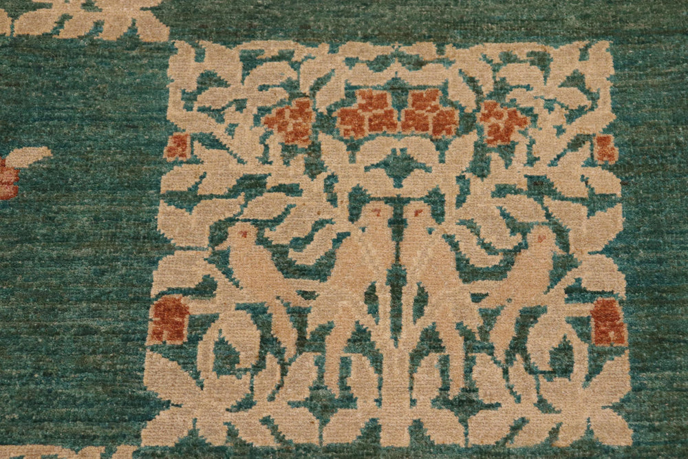 handmade Modern Kafkaz Green Tan Hand Knotted RECTANGLE 100% WOOL area rug 10' x 14'