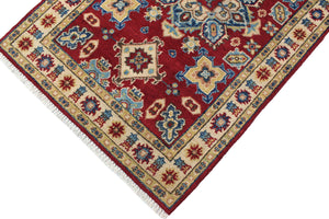 handmade Geometric Kazak Red Beige Hand Knotted RECTANGLE 100% WOOL area rug 3'X4'