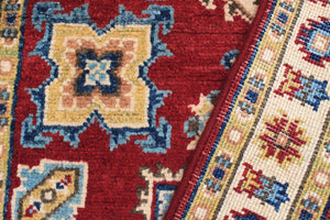 handmade Geometric Kazak Red Beige Hand Knotted RECTANGLE 100% WOOL area rug 3'X4'