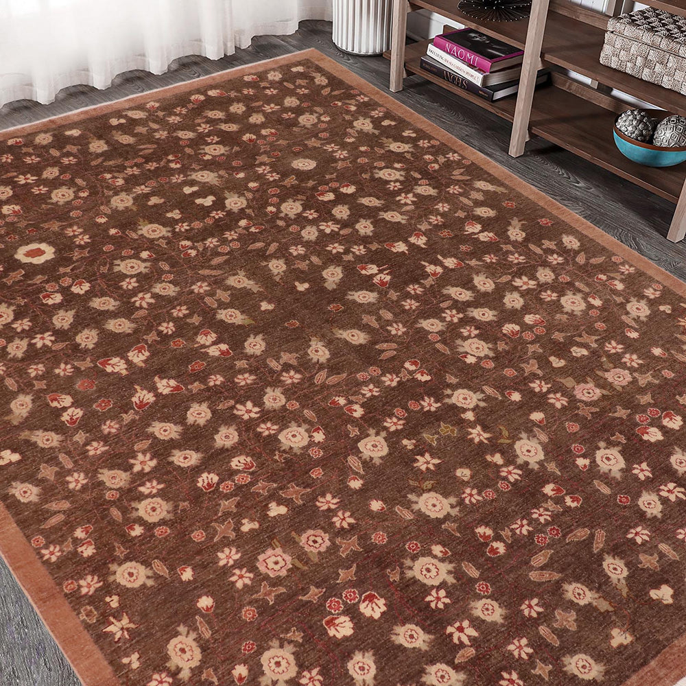 handmade Modern Kafkaz Brown Rust Hand Knotted RECTANGLE 100% WOOL area rug 10' x 14'