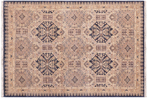 handmade Transitional Kafkaz Blue Beige Hand Knotted RECTANGLE 100% WOOL area rug 5' x 7'