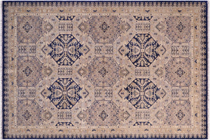 handmade Transitional Kafkaz Blue Beige Hand Knotted RECTANGLE 100% WOOL area rug 5' x 7'