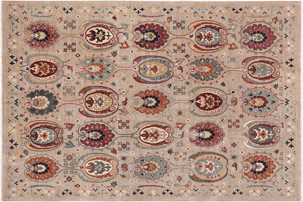 handmade Transitional Kafkaz Grey Orange Hand Knotted RECTANGLE 100% WOOL area rug 8' x 10'