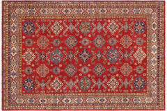 handmade Geometric Super Kazak Red Beige Hand Knotted RECTANGLE 100% WOOL area rug 8' x 10'