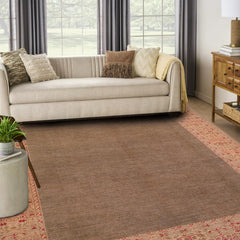 handmade Modern Kafkaz Brown Beige Hand Knotted RECTANGLE 100% WOOL area rug 10' x 14'