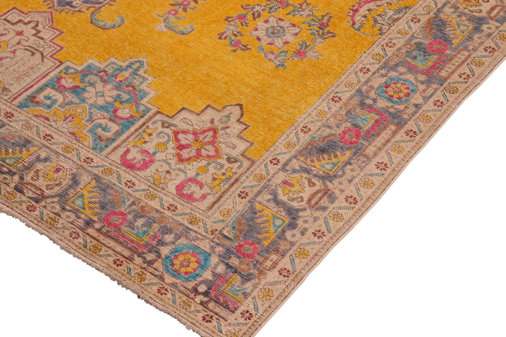 handmade Vintage Hand Painte Yellow Grey Hand Knotted RECTANGLE 100% WOOL area rug 10' x 13'
