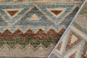 handmade Geometric Kurjean Brown Beige Hand Knotted RUNNER 100% WOOL area rug 3x10