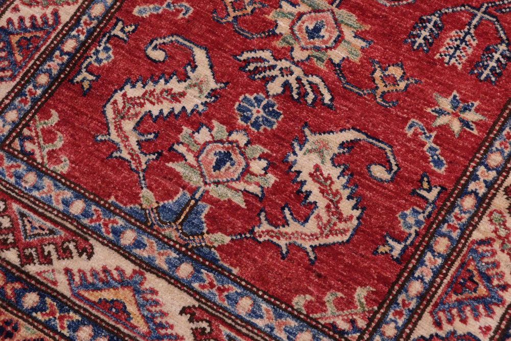 handmade Geometric Super Kazak Red Beige Hand Knotted RECTANGLE 100% WOOL area rug 3' x 5'