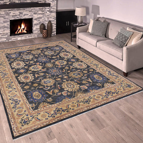 handmade Transitional Kafkaz Charcoal Tan Hand Knotted RECTANGLE 100% WOOL area rug 9' x 12'