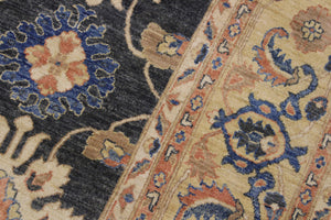 handmade Transitional Kafkaz Charcoal Tan Hand Knotted RECTANGLE 100% WOOL area rug 9' x 12'