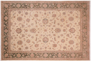 10x14 hand knotted Ziegler wool rug in beige and green - Chic Ziegler Patti