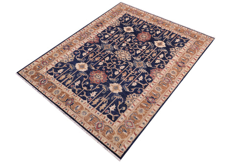 handmade Transitional Kafkaz Blue Brown Hand Knotted RECTANGLE 100% WOOL area rug 5' x 7'