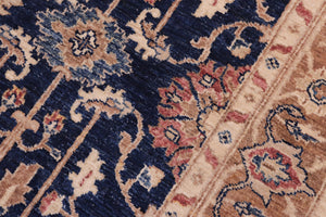 handmade Transitional Kafkaz Blue Brown Hand Knotted RECTANGLE 100% WOOL area rug 5' x 7'