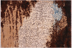 handmade Modern Modern Brown Blue Hand Knotted RECTANGLE WOOL&SILK area rug 8' x 10'