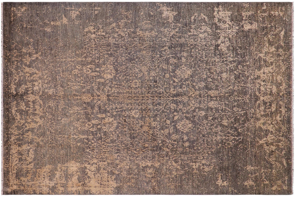 handmade Modern Modern Green Beige Hand Knotted RECTANGLE WOOL&SILK area rug 8' x 10'