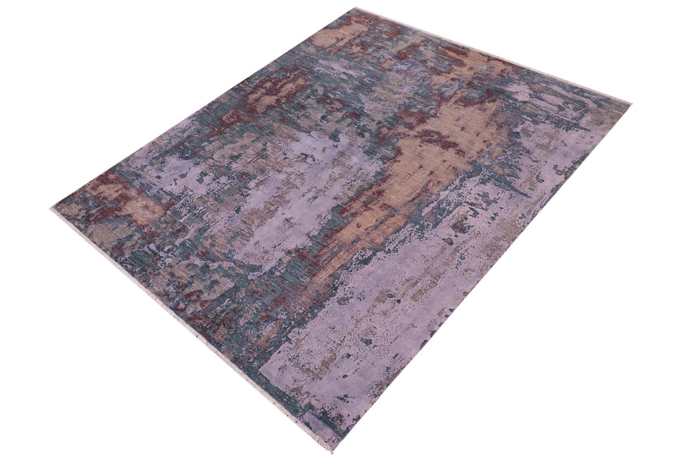 handmade Modern Modern Blue Brown Hand Knotted RECTANGLE WOOL&SILK area rug 8' x 10'