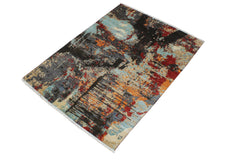 handmade Modern Modern Black Red Hand Knotted RECTANGLE WOOL&SILK area rug 4' x 6'