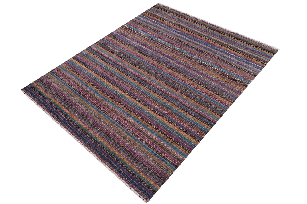 handmade Geometric Berjusta Purple Blue Hand Knotted RECTANGLE WOOL&SILK area rug 9' x 12'