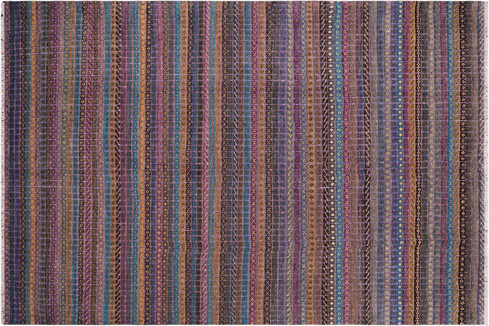 handmade Geometric Berjusta Purple Blue Hand Knotted RECTANGLE WOOL&SILK area rug 9' x 12'