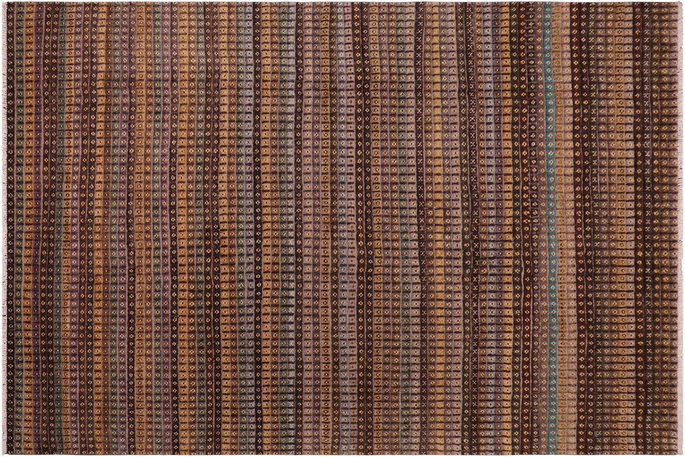 handmade Geometric Berjusta Brown Blue Hand Knotted RECTANGLE 100% WOOL area rug 9' x 12'