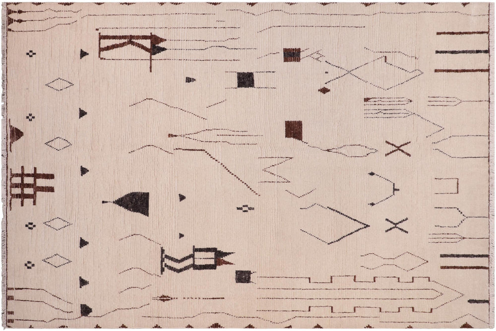 handmade Geometric Berjusta Beige Brown Hand Knotted RECTANGLE 100% WOOL area rug 8' x 10'