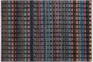 handmade Geometric Berjusta Black Blue Hand Knotted RECTANGLE 100% WOOL area rug 3' x 5'