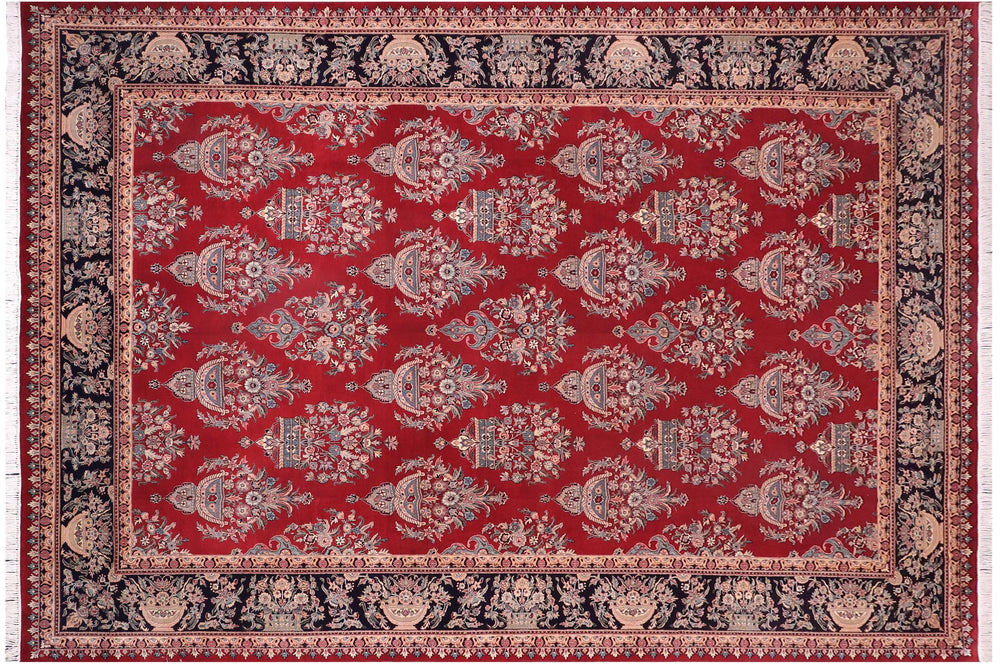 handmade Transitional Tabriz Red Black Hand Knotted RECTANGLE 100% WOOL area rug 10x15