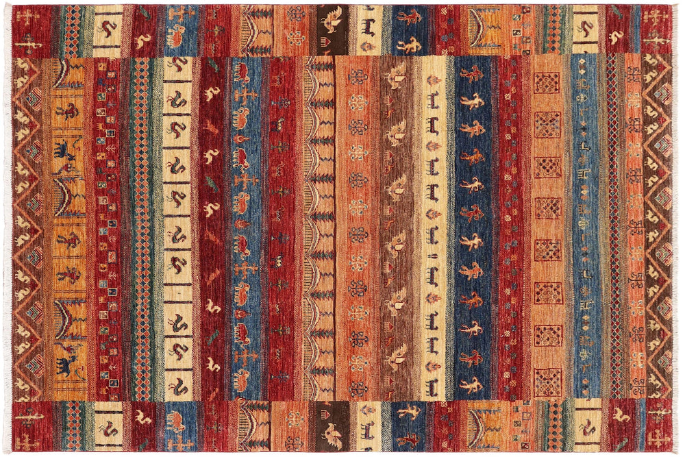 handmade Geometric Kurjean Red Blue Hand Knotted RECTANGLE 100% WOOL area rug 5x8
