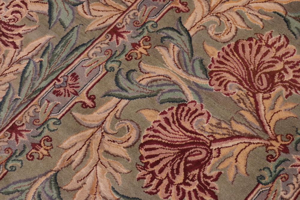 handmade Transitional William Mor Green Brown Hand Knotted RECTANGLE 100% WOOL area rug 10x14