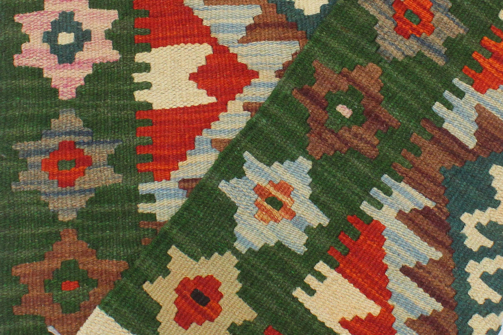 handmade Geometric Kilim Rust Green Hand-Woven RECTANGLE 100% WOOL area rug 2' x 3'
