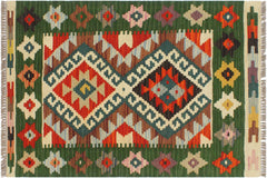 handmade Geometric Kilim Rust Green Hand-Woven RECTANGLE 100% WOOL area rug 2' x 3'