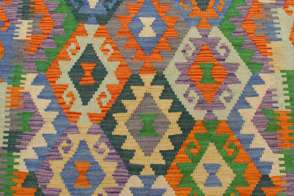 handmade Geometric Kilim Rust Blue Hand-Woven RECTANGLE 100% WOOL area rug 3 x 3