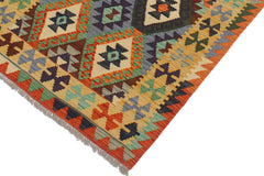 handmade Geometric Kilim Rust Gold Hand-Woven RECTANGLE 100% WOOL area rug 3 x 5