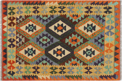 handmade Geometric Kilim Rust Gold Hand-Woven RECTANGLE 100% WOOL area rug 3 x 5
