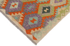 handmade Geometric Kilim Rust Beige Hand-Woven RECTANGLE 100% WOOL area rug 3 x 4