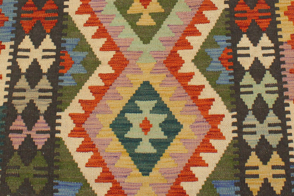 handmade Geometric Kilim Rust Charcoal Hand-Woven RECTANGLE 100% WOOL area rug 3' x 4'