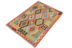 handmade Geometric Kilim Blue Rust Hand-Woven RECTANGLE 100% WOOL area rug 3 x 4
